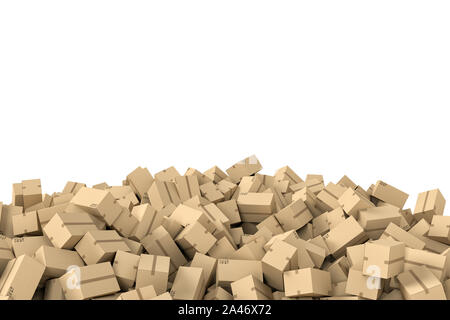 3D-Rendering von einem Rahmen aus hellem beige Karton e-Mail die Felder am unteren Rand der weißen Hintergrund liegt. Die Postdienste. Konfektionierung und Verpackung. Storag Stockfoto