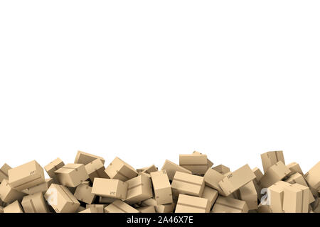 3D-Rendering von einem Rahmen aus hellem beige Karton e-Mail die Felder am unteren Rand der weißen Hintergrund liegt. Die Postdienste. Konfektionierung und Verpackung. Storag Stockfoto