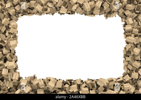 3D-Rendering von einem rechteckigen Rahmen aus hellem Beige leeren Karton Briefkästen an den Rändern liegen mit weißen leeren Raum in der Mitte. Post ser Stockfoto
