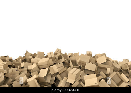 3D-Rendering von einem Rahmen aus hellem Beige offenen Karton e-Mail die Felder am unteren Rand der weißen Hintergrund liegt. Die Postdienste. Konfektionierung und Verpackung. S Stockfoto