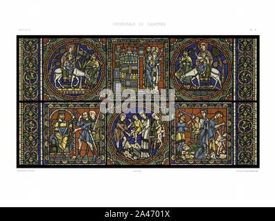 Feuille C Monografie de la Cathedrale de Chartres - Atlas - Vitrail de la vie de Jesus Christus - restaurierte Fassung 70. Stockfoto