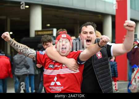 12. Oktober 2019, Old Trafford, Manchester, England; Das Grand Final 2019, Saint Helens v Salford Roten Teufel: Salford Fans vor dem Spiel Quelle: Richard Long/News Bilder Stockfoto