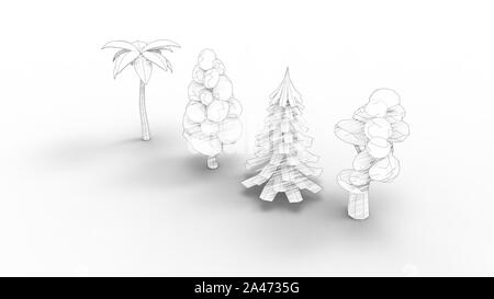 3D-Rendering von Cartoon Bäume in Weiß studio Hintergrund isoliert Stockfoto