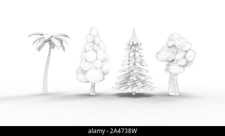 3D-Rendering von Cartoon Bäume in Weiß studio Hintergrund isoliert Stockfoto