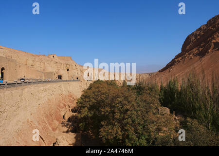 Querformat Der Bezeklik tausend Buddha Höhlen in Turpan Provinz Xinjiang in China. Stockfoto