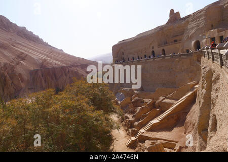 Querformat Der Bezeklik tausend Buddha Höhlen in Turpan Provinz Xinjiang in China. Stockfoto