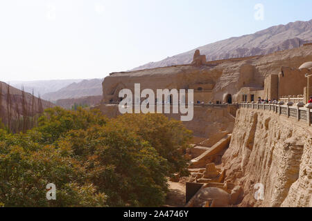 Querformat Der Bezeklik tausend Buddha Höhlen in Turpan Provinz Xinjiang in China. Stockfoto