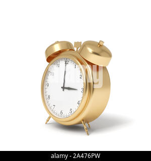 3D-Rendering von einem goldenen retro Wecker mit Glocken auf einem weißen Hintergrund. Business Plan. Kostbare Zeit. Sparen sie ihre Zeit. Stockfoto