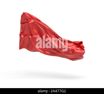 3D-Rendering von Stück aus rotem satin Kleidung ist das Fliegen in der Luft auf weißem Hintergrund. 3D-Modellierung. Art-Objekt. Design Element Stockfoto