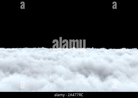 3D-Rendering von dicken weißen Wolken auf schwarzem Hintergrund. Die Luftverschmutzung. Natur und Umwelt. Himmel und Atmosphäre. Stockfoto