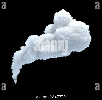 3D-Rendering von dicken Rauch Cloud auf schwarzem Hintergrund. Emissionen in die Luft. Die Luftverschmutzung. Natur und Umwelt. Stockfoto