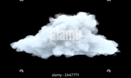 3D-Rendering von einer weißen sperrige cumulus Cloud auf schwarzem Hintergrund. Wetter und Klima. Natürliche Phänomene. Wetter Beobachtungen. Stockfoto