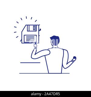 Silhouette der Mann mit Diskette in weißen Hintergrund Vector Illustration Design Stock Vektor