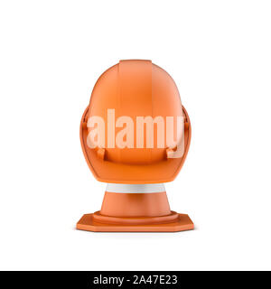 3D-Rendering für eine gestreifte orange-weißen Leitkegel und eine orange Helm auf, alle auf den weißen Hintergrund isoliert. Verkehrszeichen. Bau sitzen Stockfoto