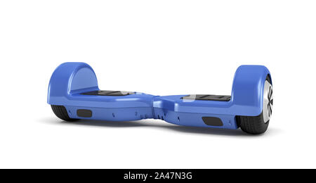 3D-Rendering von einer einzigen blauen Selbstausgleichenden gyroscooter auf weißem Hintergrund. Transport für Teens. Elektrische fahren. Alternative Verkehrsmittel. Stockfoto