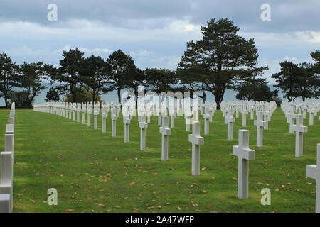 Omaha Beach, Normandie 09/10/2017. D-Day, die Landung der Amerikaner. Friedhof und Denkmal für die Gefallenen. Stockfoto