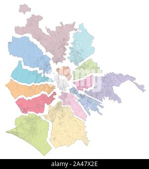 Satelliten Karte von Rom unterteilt in Bereiche und Gemeinden. Straßen der Hauptstadt. Latium. Italien Stock Vektor