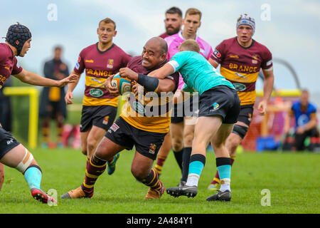 Ampthill, Großbritannien. 05 Okt, 2019. Aleki Lutui von ampthill Rugby während der Greene King IPA Championship Match zwischen Ampthill RUFC und Nottingham Rugby auf ampthill RugbyÕs Meisterschaft Debüt bei Kingston Park, Woburn St, Ampthill, Bedford MK45 2HX, Vereinigtes Königreich, am 12. Oktober 2019. Foto von David Horn. Credit: PRiME Media Images/Alamy leben Nachrichten Stockfoto