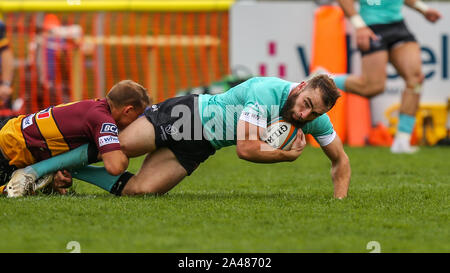 Ampthill, Großbritannien. 05 Okt, 2019. Sean Scanlon von Nottingham Rugby während der Greene King IPA Championship Match zwischen Ampthill RUFC und Nottingham Rugby auf ampthill RugbyÕs Meisterschaft Debüt bei Kingston Park, Woburn St, Ampthill, Bedford MK45 2HX, Vereinigtes Königreich, am 12. Oktober 2019. Foto von David Horn. Credit: PRiME Media Images/Alamy leben Nachrichten Stockfoto