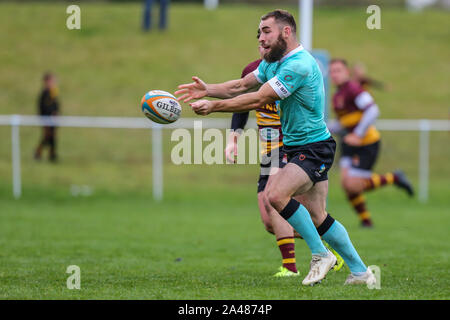 Ampthill, Großbritannien. 05 Okt, 2019. Sean Scanlon von Nottingham Rugby während der Greene King IPA Championship Match zwischen Ampthill RUFC und Nottingham Rugby auf ampthill RugbyÕs Meisterschaft Debüt bei Kingston Park, Woburn St, Ampthill, Bedford MK45 2HX, Vereinigtes Königreich, am 12. Oktober 2019. Foto von David Horn. Credit: PRiME Media Images/Alamy leben Nachrichten Stockfoto