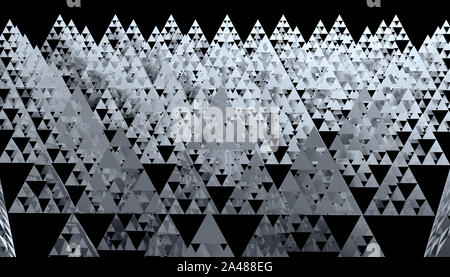 Grau Sierpinski-dreieck Textur auf schwarzen Hintergrund. Es ist eine Fraktale mit der allgemeinen Form eines gleichseitigen Dreiecks, rekursiv unterteilt in s Stockfoto