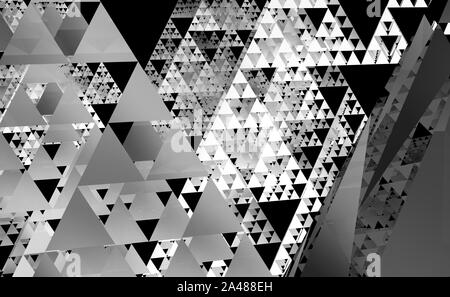 Grau Sierpinski-dreieck Textur auf schwarzen Hintergrund. Es ist eine Fraktale mit der allgemeinen Form eines gleichseitigen Dreiecks, rekursiv unterteilt in s Stockfoto