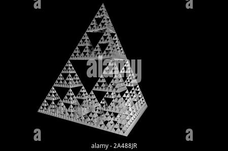 Grau Sierpinski-dreieck auf schwarzem Hintergrund. Es ist eine Fraktale mit der allgemeinen Form eines gleichseitigen Dreiecks, unterteilt rekursiv in kleineren e Stockfoto