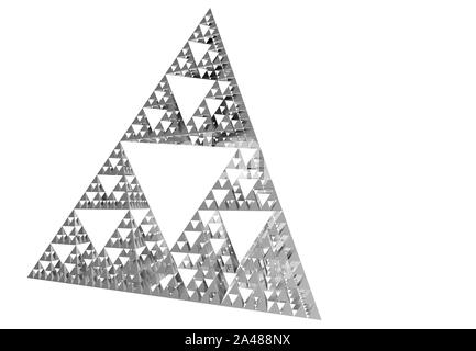 Grau Sierpinski-dreieck auf weißem Hintergrund. Es ist eine Fraktale mit der allgemeinen Form eines gleichseitigen Dreiecks, unterteilt rekursiv in kleineren e Stockfoto