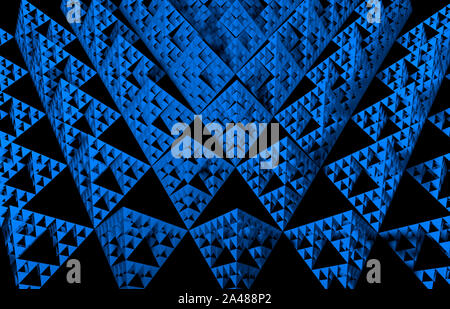 Blau Sierpinski-dreieck Textur auf schwarzen Hintergrund. Es ist eine Fraktale mit der allgemeinen Form eines gleichseitigen Dreiecks, rekursiv unterteilt in s Stockfoto