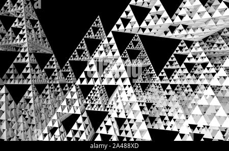 Grau Sierpinski-dreieck Textur auf schwarzen Hintergrund. Es ist eine Fraktale mit der allgemeinen Form eines gleichseitigen Dreiecks, rekursiv unterteilt in s Stockfoto