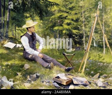 Paul Gustave Fischer - Der Künstler Malen en Plein Air. Stockfoto