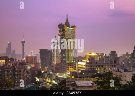 Landschaft von Casino in Macau, China in der Nacht Stockfoto