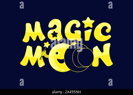 Mondphasen, kawaii Mond und Magic Show mit Magie hat. Cute comic bei abnehmendem Mond und abnehmendem Mond. Stock Vektor