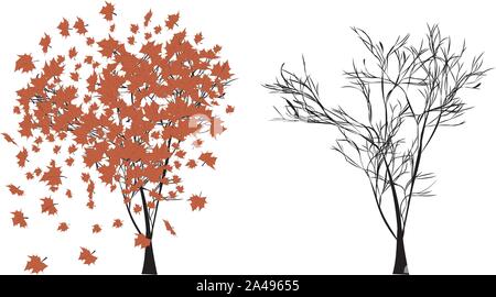 Abbildung: Herbst Baum mit schönen Fliegende Blätter. Stock Vektor