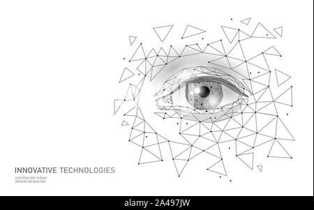 Augenlaser 3D medizinisches Konzept. Abstrakte menschliche Iris moderne Operation Chirurgie Technologie Low Poly. Dreiecke polygonalen rendering Form Stock Vektor