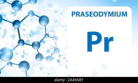 Praseodym 59 Element. Erdalkalimetalle. Chemisches Element von Mendelejew Periodensystem. Praseodym in quadratischen Kubus kreatives Konzept. Chemische, Stockfoto