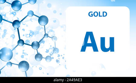 Gold 79 Element. Erdalkalimetalle. Chemisches Element von Mendelejew Periodensystem. Gold in quadratischen Kubus kreatives Konzept. Chemie-, Labor- und s Stockfoto