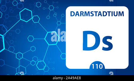 Darmstadtium 110 Element. Erdalkalimetalle. Chemisches Element von Mendelejew Periodensystem. Darmstadtium in quadratischen Kubus kreatives Konzept. Chemische, Stockfoto