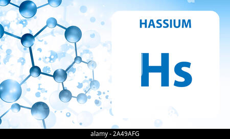 Hassium 108 Element. Erdalkalimetalle. Chemisches Element von Mendelejew Periodensystem. Hassium in quadratischen Kubus kreatives Konzept. Chemische, laborator Stockfoto