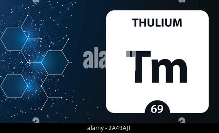 Thulium 69 Element. Erdalkalimetalle. Chemisches Element von Mendelejew Periodensystem. Thulium im quadratischen Kubus kreatives Konzept. Chemie, Labor Stockfoto
