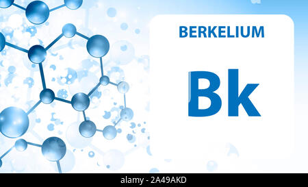 Berkelium 97 Element. Erdalkalimetalle. Chemisches Element von Mendelejew Periodensystem. Berkelium in quadratischen Kubus kreatives Konzept. Chemische, labora Stockfoto