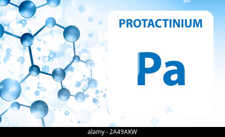 Protactinium 91 Element. Erdalkalimetalle. Chemisches Element von Mendelejew Periodensystem. Protactinium in quadratischen Kubus kreatives Konzept. Chemische, Stockfoto