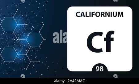 Californium 98 Element. Erdalkalimetalle. Chemisches Element von Mendelejew Periodensystem. Californium in quadratischen Kubus kreatives Konzept. Chemische, La Stockfoto