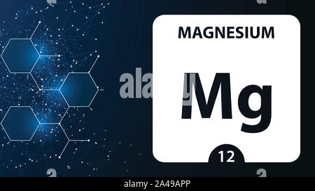 Magnesium 12 Element. Erdalkalimetalle. Chemisches Element von Mendelejew Periodensystem. Magnesium in quadratischen Kubus kreatives Konzept. Chemische, labora Stockfoto