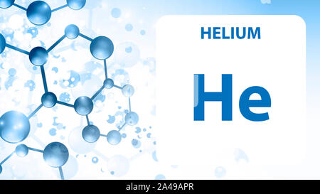 Helium 2 Element. Erdalkalimetalle. Chemisches Element von Mendelejew Periodensystem. Helium im quadratischen Kubus kreatives Konzept. Chemie, Labor ein Stockfoto