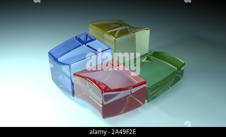 Abstrakte farbenfrohe Glas winken Würfel - 3D Rendering illustration Stockfoto