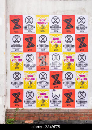 Plakat zum Klimaschutz der Extinction Rebellion in Southampton 2019, Großbritannien Stockfoto