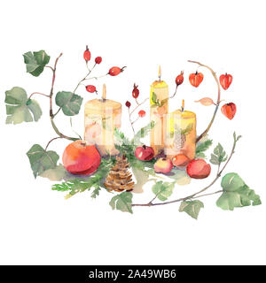 Blumenstrauß weihnachten Symbol isoliert. Aquarell Hintergrund Abbildung. Isolierte blumenstrauß Abbildung Element. Stockfoto