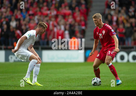 Kopenhagen, Dänemark. 12 Okt, 2019. Dänemark, Kopenhagen. 12.Oktober 2019. Andreas Cornelius (21) von Dänemark während der EM-Qualifikationsspiel 2020 Match zwischen Dänemark und der Schweiz bei Telia Parken in Kopenhagen gesehen. (Foto: Gonzales Foto/Alamy leben Nachrichten Stockfoto