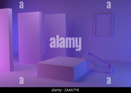 3D-Render, abstrakten geometrischen Hintergrund, minimalistisch, primitive Formen, modernen Mock up, leere Schaufenster, Shop Anzeige, leere Vorlage Stockfoto
